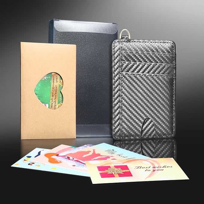 Badiya Credit Card Holder Slim Minimalist Wallet, Front Pocket Purse RFID Blocking Wallet Compact Card Case with ID Window for Women & Men
