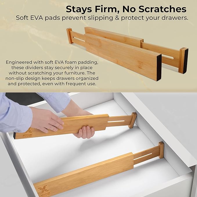6 Pack Deep Drawer Dividers - 17-22 Inch Deep Expandable Drawer Organizer Set - Spring Loaded Large Drawer Dividers for Kitchen, Bedroom, Closet, Office anywhere in daily life
