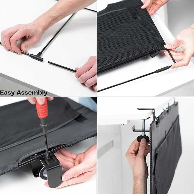 VIVO 60 Inch Clamp-on Privacy and Cable Management Organizer Sleeve, Wire Hider Kit Panel System, Desk Skirt, Black, DESK-SKIRT-60P