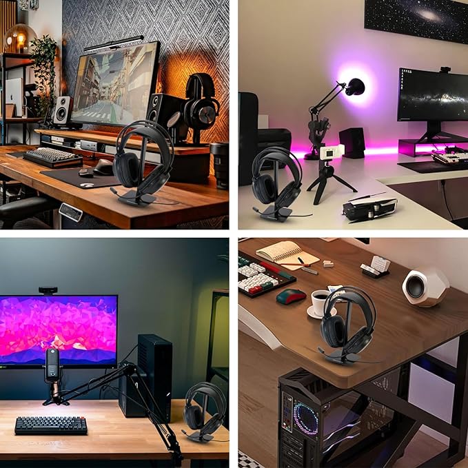 Headphone Stand for Desk - U Shaped Universal Headset Holder with Flexible Headrest, Sturdy Gaming Headphone Holder for Desk, Anti-Slip Base Headset Stand, Compatible with most Headphones (Black)