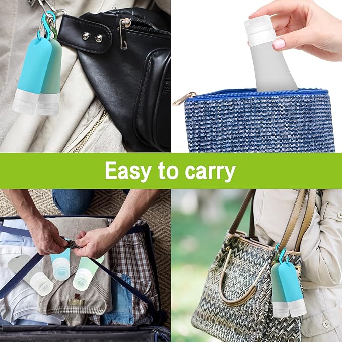travel bottle set for dispensing toiletries (with label), leak-proof silicone (BPA-free) squeezable refillable liquid travel accessories for cosmetics, shampoo and lotion soap (3PCS) (2 oz)