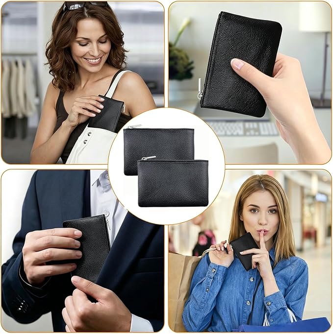 2 Pcs Leather Coin Purse Pouch for Men Women, Small Change Purse with Zipper Small Change Purse for women Mini Coin Pouch for Women Small Pouch for Purse Small Coin Bag Change Purse for Coins (Black)