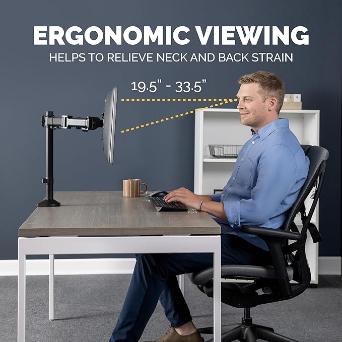 Fellowes Reflex Series Adjustable Monitor Arm for Desk, Supports 27-Inch Monitors, Ergonomic Dual Monitor Stand with VESA Mount, Easy Setup with Grommet or Clamp, 8502601-Black