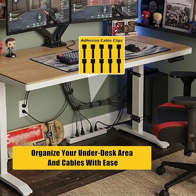 Under Desk PC Mount for Standing Desk, No Drilling Clamp-On CPU Holder with 10 Cable Clips, Heavy Duty Adjustable Computer Tower Stand Fits Most PC Cases up to 44lbs, Universal Gaming Desk Mount