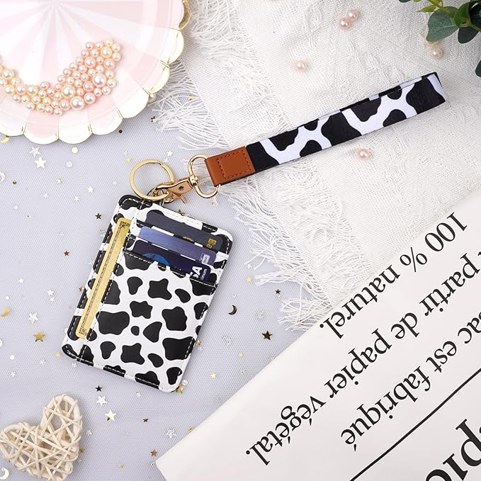 Coco Rossi Slim Front Pocket Wallet RFID ID Card Holder Cute Small Wallet with Wrist Lanyards Key Chain Holder for Women,Cow