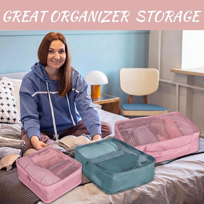Silkfly 12 Pcs Packing Cubes for Suitcase Travel Luggage Bags Bulk Mesh Organizer Set for Hiking Camping, XL, L, M Size(Pink, Gray Blue)