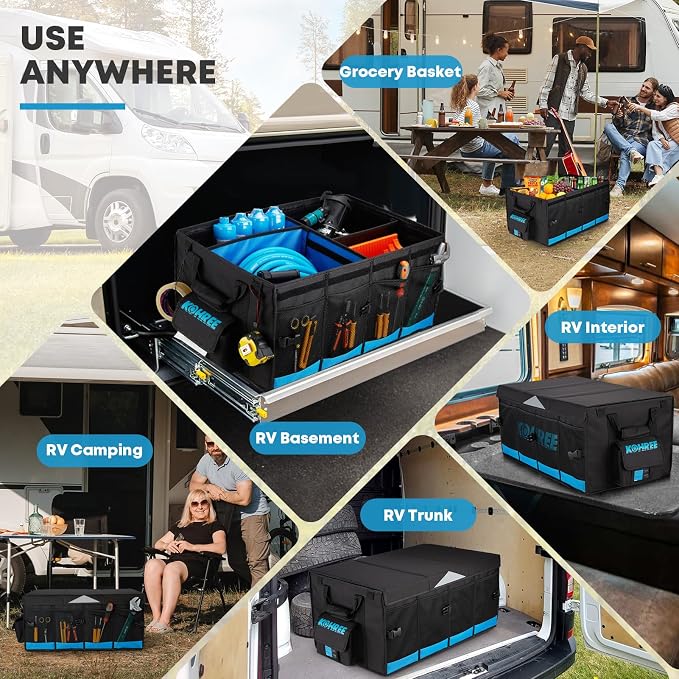 Kohree Car Trunk Organizer, 74L Large-Capacity Foldable RV Storage and Organization, Waterproof Rv Caddy Organizer for RV Accessories, RV Containers Holds RV Stabilization & Electric Accessories