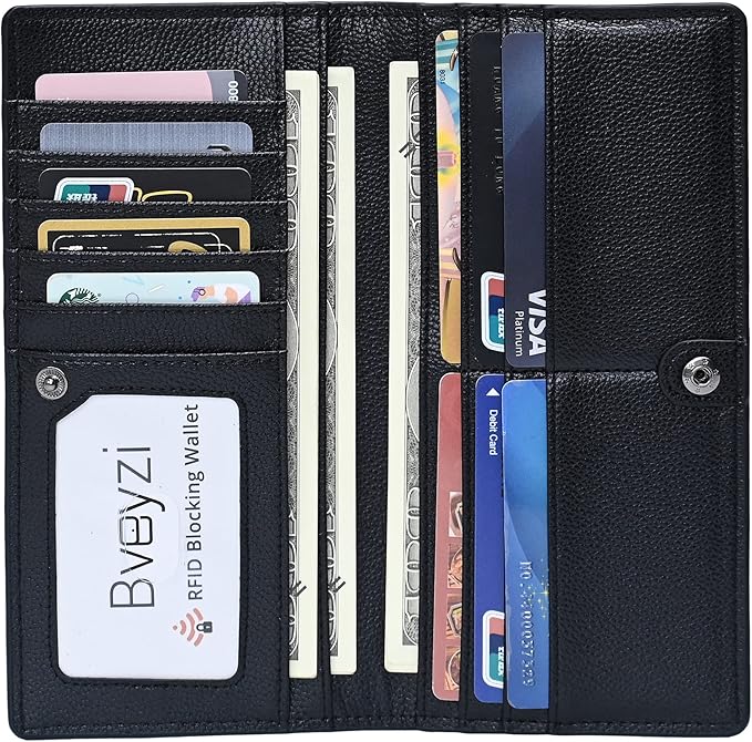 Bveyzi Ultra Slim Thin Leather RFID Blocking Credit Card Holder Bifold Clutch Wallets for Women