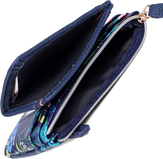 Julia Buxton Vegan Leather Wallet with Zipper, ID Windows, RFID Blocking, Card Slots & Key Ring, Compact Coin & Card Holder Case, Gift Idea,Garden Breeze