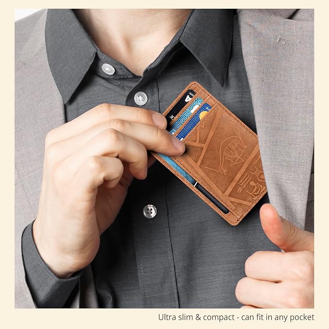 Oak Leathers Leather Slim Minimalist Wallet for Men & Women RFID Front Pocket Leather Card Holder Wallets (Egyptian Cognac)