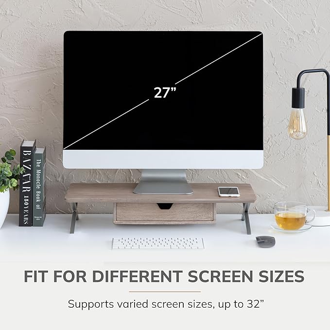 Anji Mountain Monitor Stand - Desktop Organizer & Laptop Riser, Ergonomic Monitor Riser, Space-Saving Monitor Stand for Desk, Durable Construction, Easy Assembly, Ideal for Home & Office,Biscotti