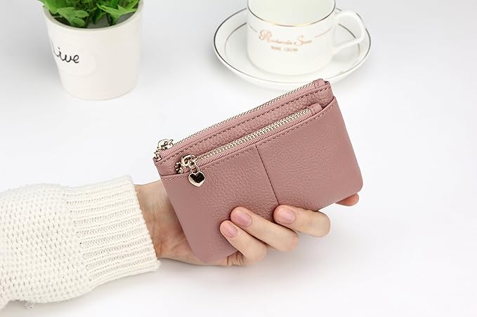 ZOOEASS Women Genuine Leather Zip Mini Coin Purse With Key Ring Triple Zipper Card Holder Wallet
