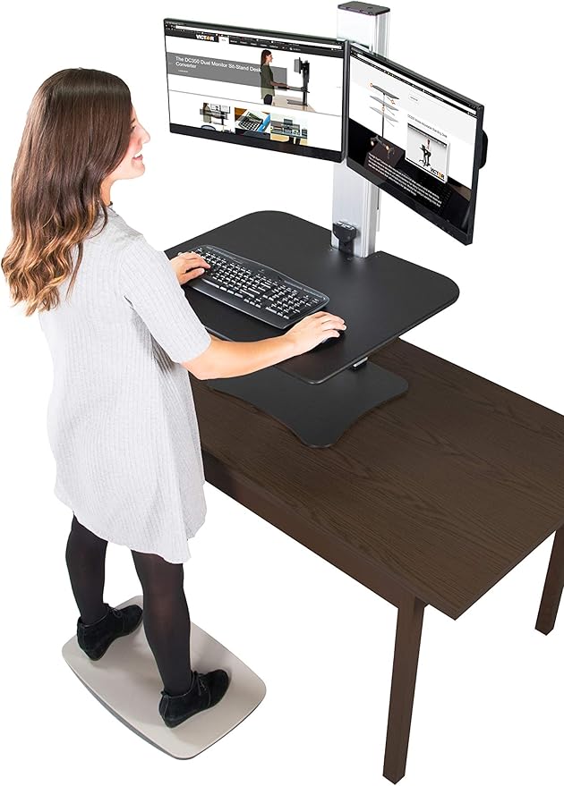 Victor Dual Monitor Electric Standing Desk Workstation, Height Adjustable Sit-Stand Converter with Dual Monitor Support, 28??x 23??Work Surface (DC450)