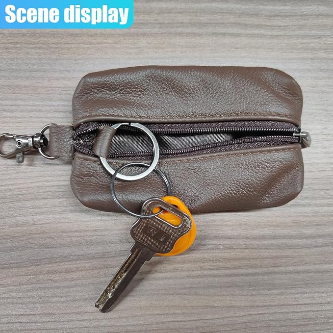 Leather Car Key Case Holder, Auto Smart Key Fob Protector Pouch with Zipper, Universal Unisex Keychain Wallet (Coffee)