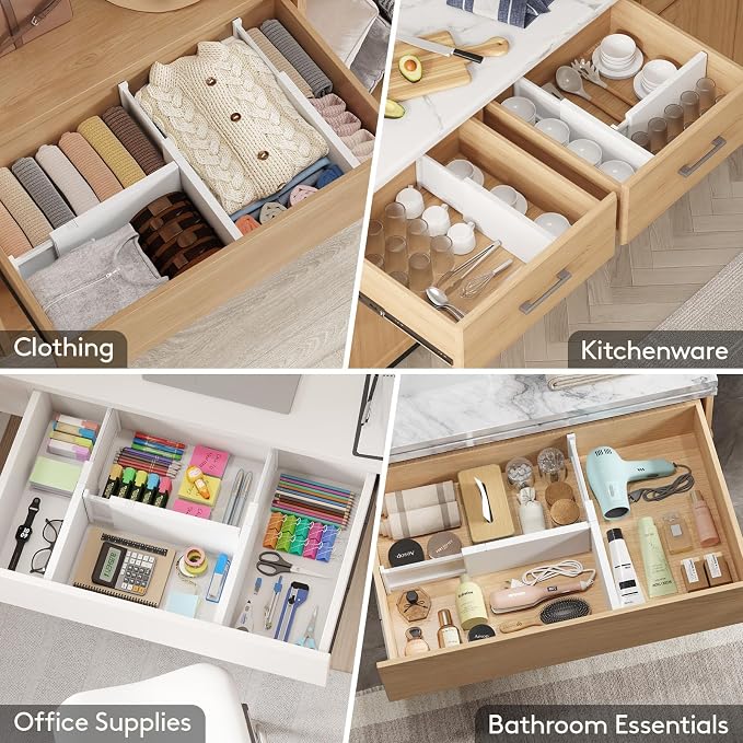 Lifewit Drawer Dividers Plastic Adjustable Drawer Organizers for Clothes, Expandable Dresser Separators in Bedroom/Bathroom/Kitchen/Fridge/Office Organization and Storage