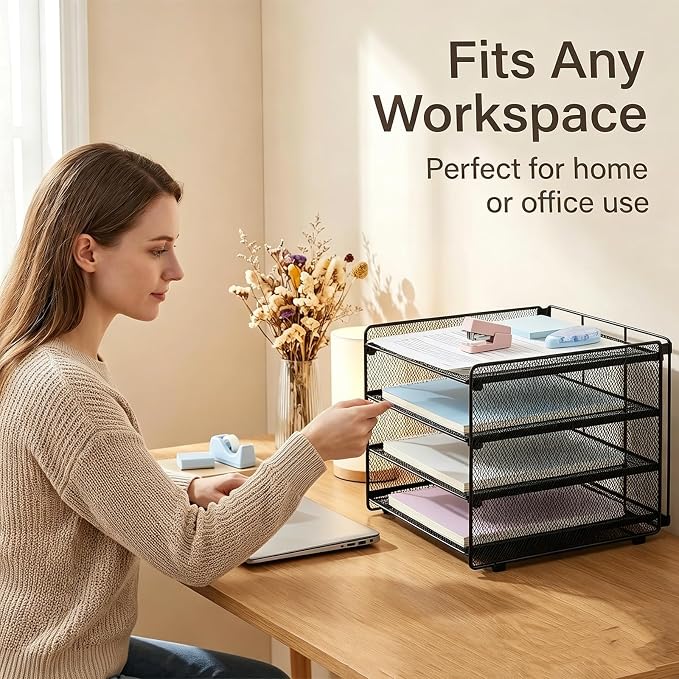 OPNICE 4-Tier Paper Organizer Letter Tray, Desk Organizers and Accessories, Office Desk Accessories, Desktop File Organizer for Office, Home or School, Black