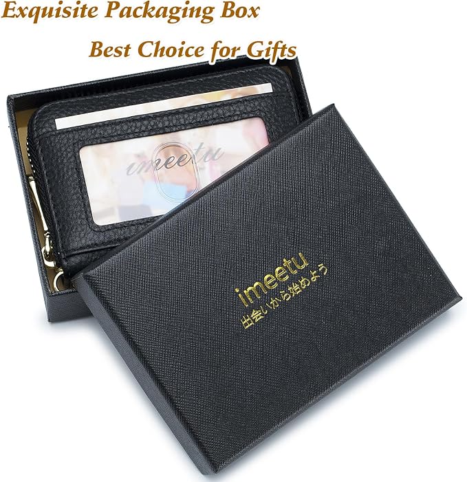 imeetu Rfid Credit Card Holder,Genuine Leather Businese Card Case,Rfid Blocking Wallet for Women & Men