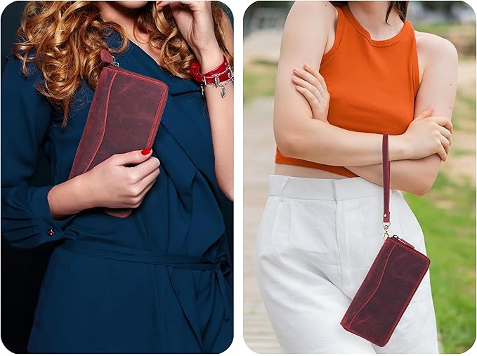 Oak Leathers Red Vintage Leather Wallet for Women - RFID Womens Wallet Clutch with 8 Credit Card Holder, Coin Pocket, Gift for Women’s