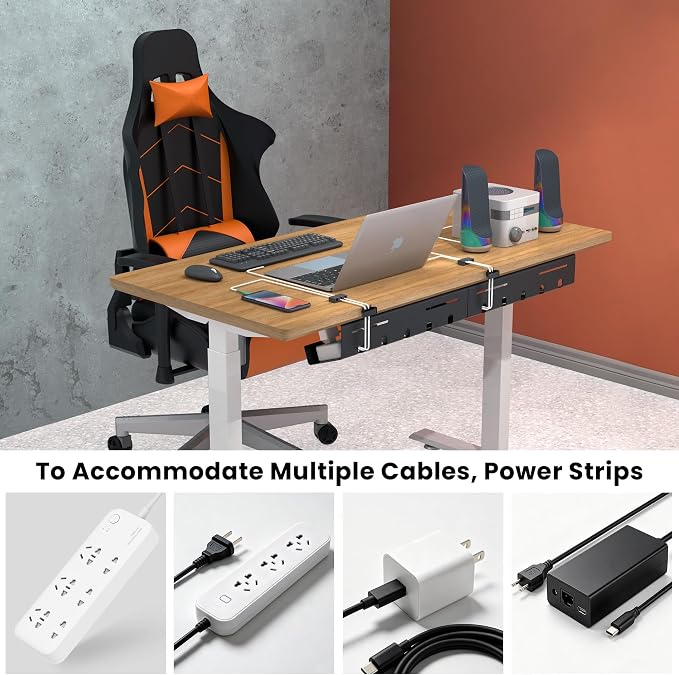 UNITEDPOWER Cable Management Tray, 2-Pack Metal Power Strip Holder for Under Desk Wire Cord Organizer, Office/Home,Black