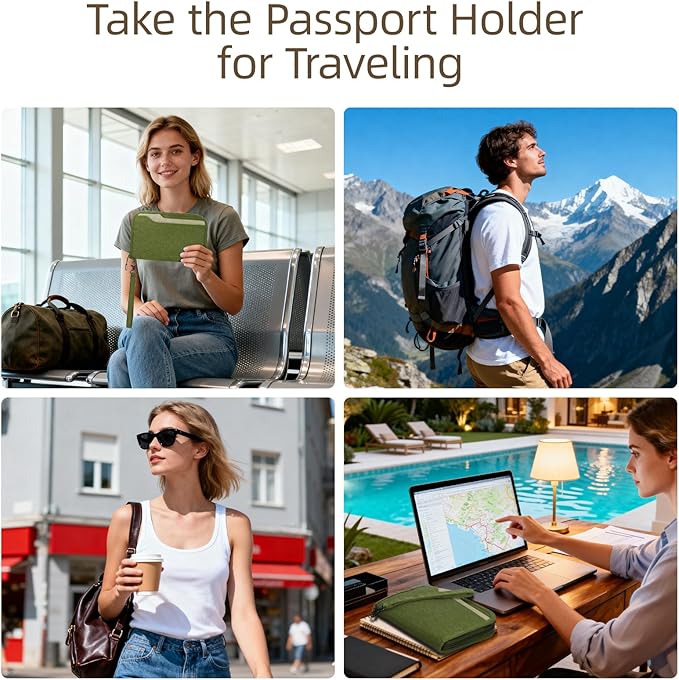 ZOPPEN Passport Holder Family RFID Passport Wallet, Passport Holder Women/Men, Travel Wallet Documents Organizer Zipper Case with Removable Wristlet Strap, Travel Essentials for Flying