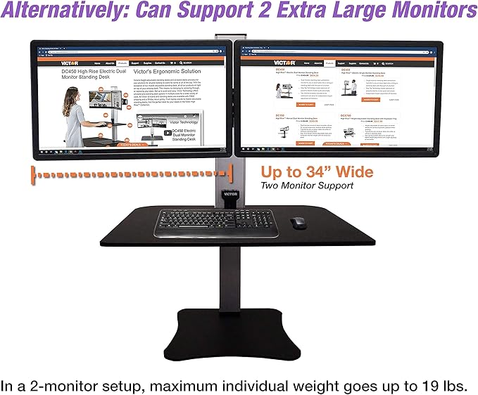 Victor DC475 High Rise Electric Triple Monitor Standing Desk Converter | Three Large Monitor Sit-Stand Desk | 28??Wide Work Surface | Compatible with Any Standard Desk | Adjustable Monitor Holder