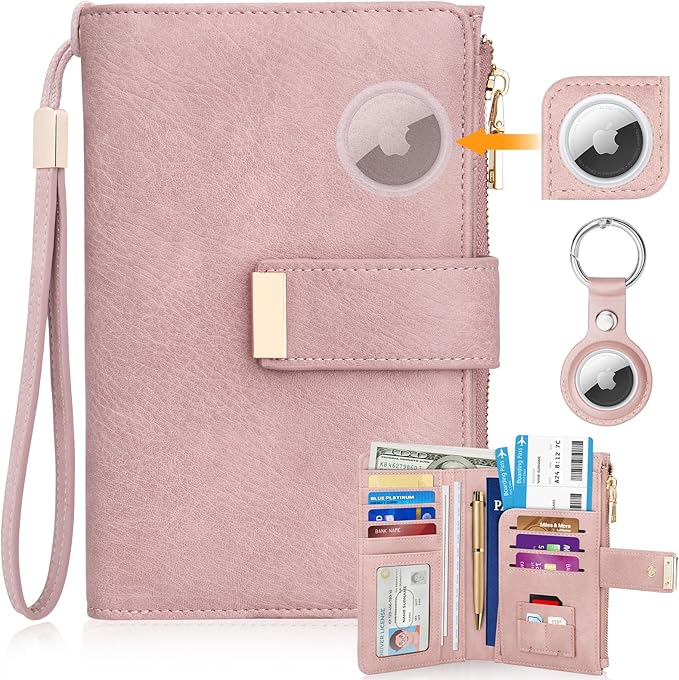 HUANLANG Passport Holder with Airtag for Women/Men, Airtag Passport Wallet for Travel Leather Passport Holder RFID Blocking,Travel Passport Walelt with Credit Card Holder