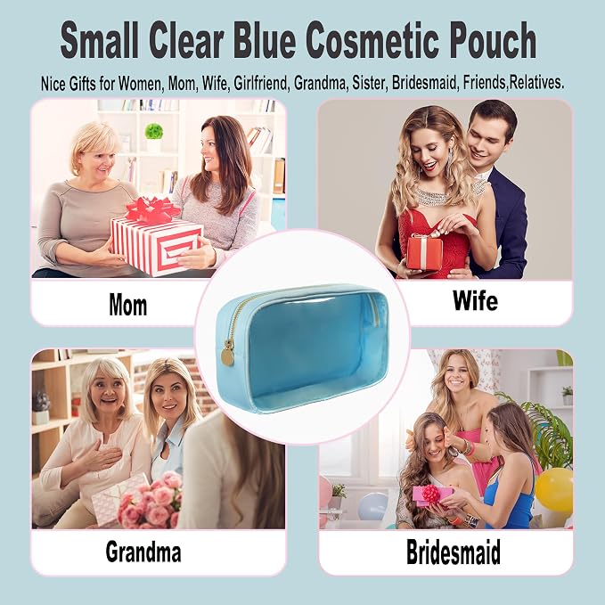 Travel Essentials Makeup Bag for Women Water-resistant Toiletry Organizer Nylon Cosmetic Pouch Preppy Stuff Clear (M,LightBlueClear)