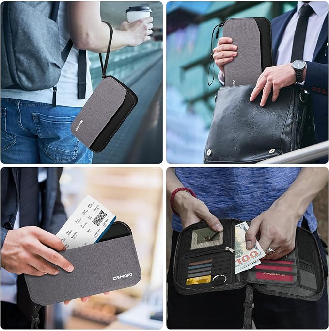 MoKo Family Passport Holder for 5, RFID Blocking Passport Wallet for Men Women, Travel Wallet Holder with Multiple Compartments, Travel Document Organzier for Cards, ID, Tickets, Keys, Gray