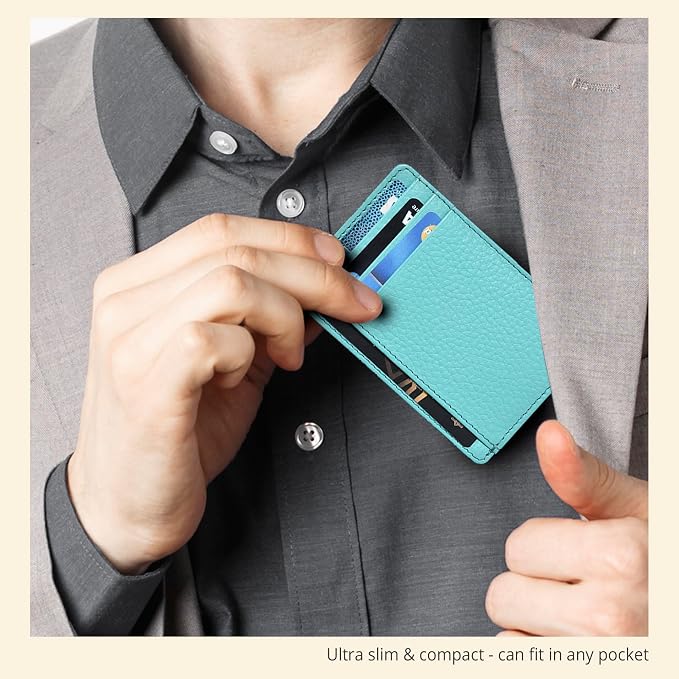 Oak Leathers Leather Slim Minimalist Wallet for Men & Women RFID Front Pocket Leather Card Holder Wallets (Light green)