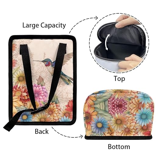 Biyejit Car Rubbish Storage Reusable Car Trash Can for Car SUVs Vans, Car Trash Bag Bin Hanging Waterproof Automotive Car Garbage Cans Leak Proof Vehicle Trash Can, Hummingbird Flowers