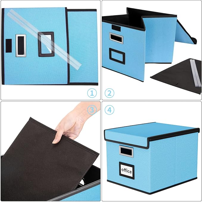 File Organizer Box with Lid, Collapsible File Folder Organizer for Office Document Storage, Filing Box with Plastic Slide for Letter Size Hanging File Folders(1 Pack, Sky-blue)