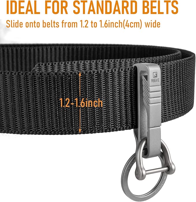 FEGVE Titanium Key Belt Clip with Key Ring, Belt Key Holder Key Chain Clip Black Keychain for Men