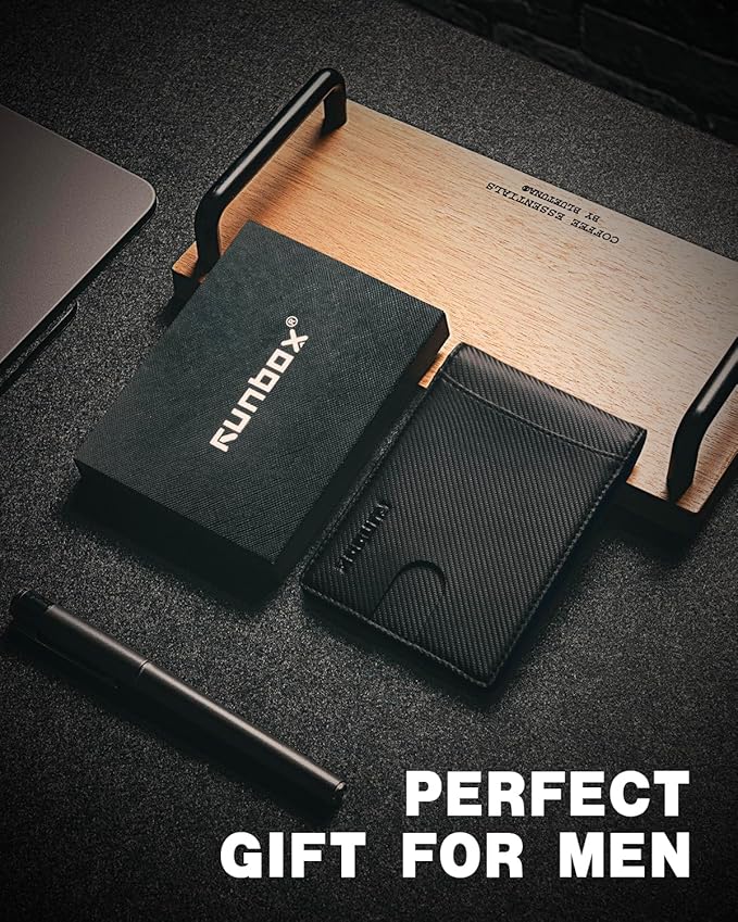 RUNBOX Slim Money Clip Wallets for Men RFID Blocking 11 Card Holder Minimalist Small Leather Bifold Men's Front Pocket Wallet Gift Box