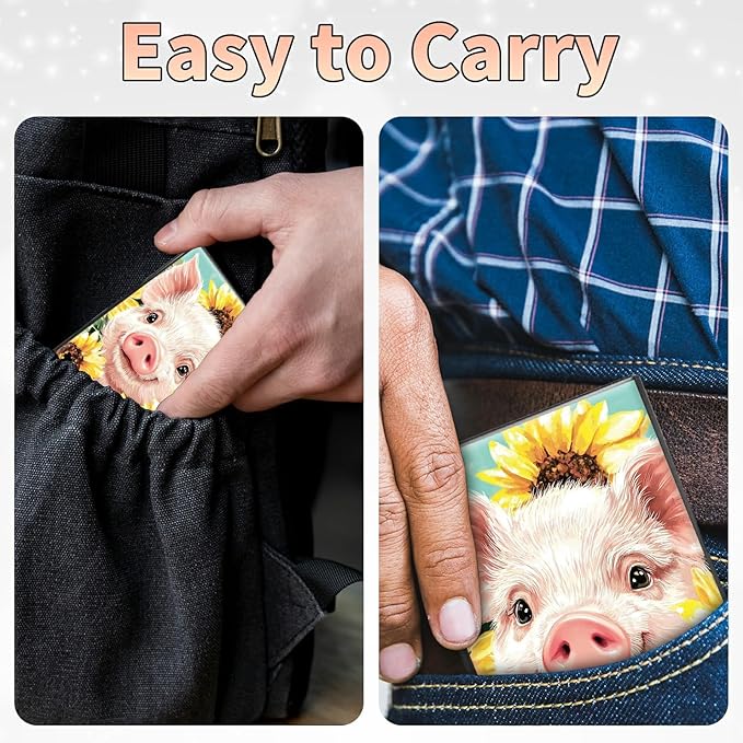 Slim Credit Card Holder, Pig Sunflowers RFID Blocking Metal Wallet for Men & Women, Aluminum Minimalist Hard Case Pocket-Sized Business Cards Organizer (Fits Up to 10 Cards)