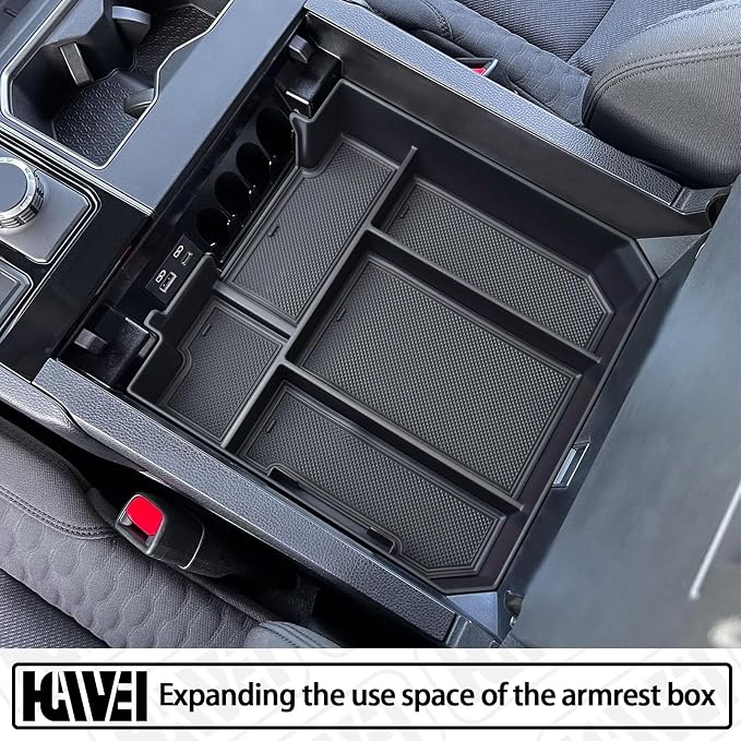 HGWEI Center Console Organizer Compatible with Toyota Tundra 2022 2023 2024 2025 2026 and 2023-2026 Toyota sequoia Accessories Insert Tray Armrest Secondary Storage Box Coin Holder (Black Trim)