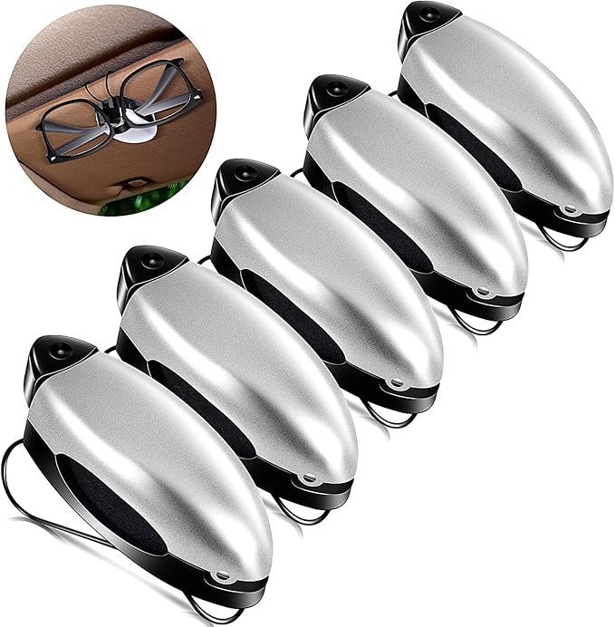 Frienda 5 Pcs Auto Car Vehicle Sun Visor Clip Holder Sunglasses Holder for Eyeglasses Mount Ticket Card Clip for Car Accessories (Silver)