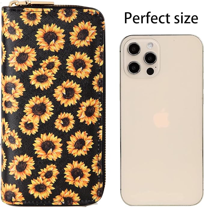 Sunflower Wallets for Women Large Capacity 2 Zipper Accessories Gifts Ladies Purse Credit Card Holder