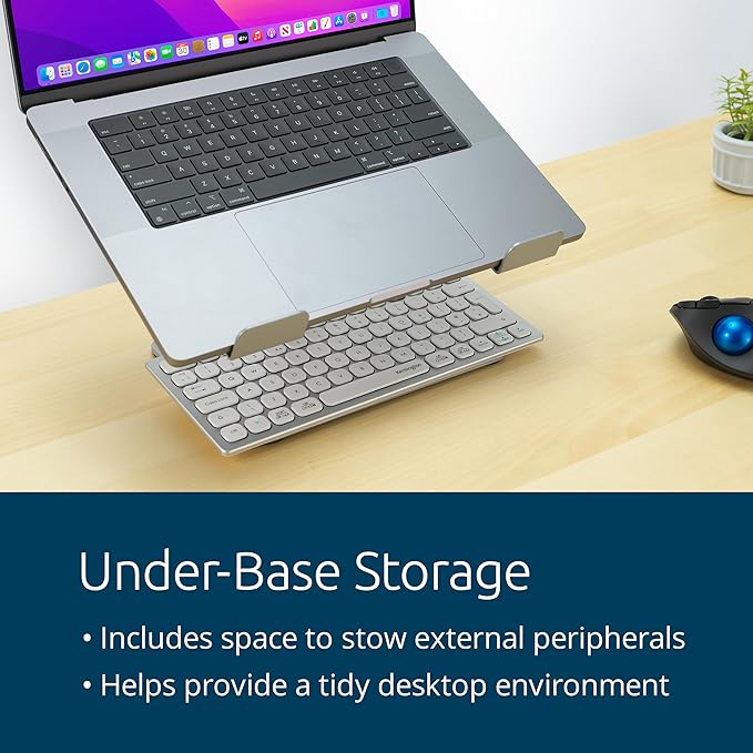 Kensington Universal Laptop Riser – Adjustable Steel & Aluminum Stand, 5.9–7.9” Height, 0–45° Tilt, Supports Laptops up to 16”/17.6 lb, Anti‑Slip Pads, Open Ventilation Design (K50424WW)