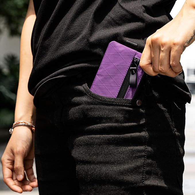 ALPAKA Zip Pouch Mulberry X-Pac VX21 - RFID-Blocking Small Cash and Card Zip Wallet with Carbon Neutral, Weatherproof Fabrics, EDC Pouch for Men Travel