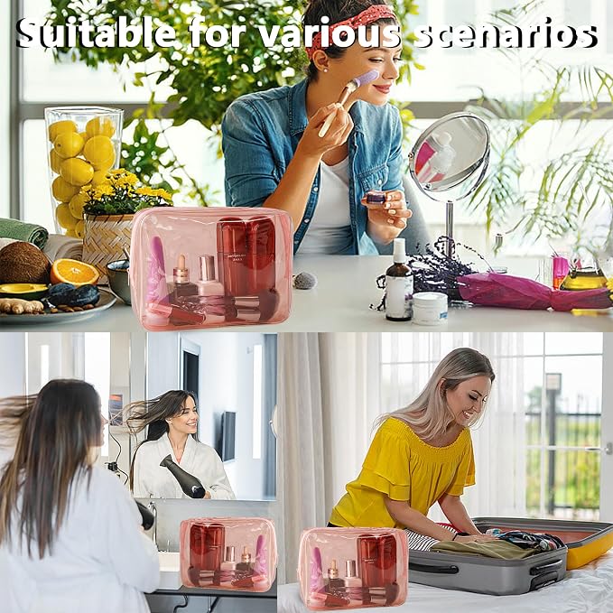 Waterproof PVC Makeup Bag - Leakproof Cosmetic Organizer for Travel Toiletry Storage 9.84×7.09×2.36 Inch for Women & Men (Brown)