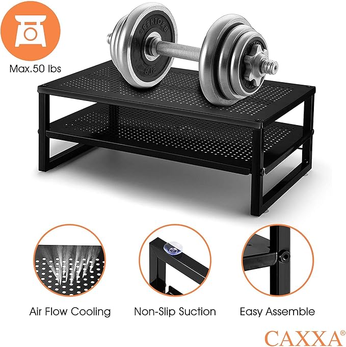 CAXXA 2-Tier Metal Laptop PC Monitor Stand Riser MAX 50 LBS Loading for Monitor, Printer,Black