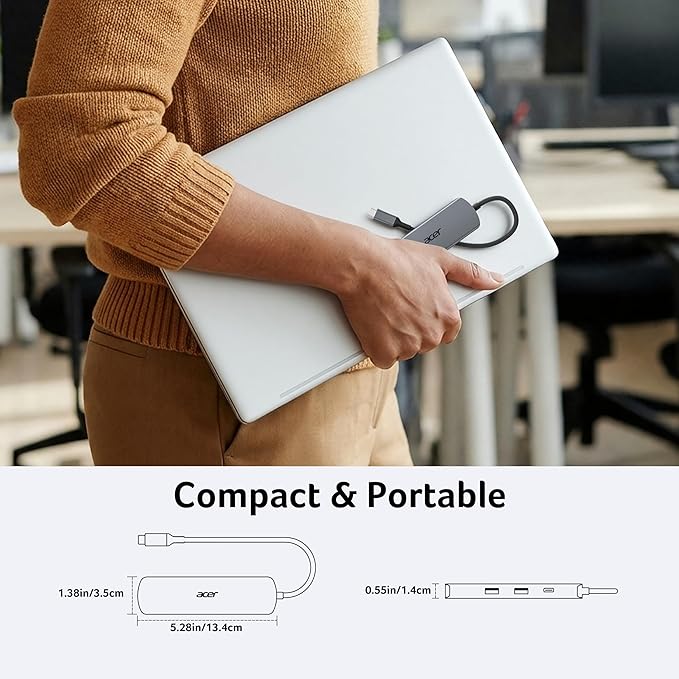 acer 6 in 1 USB C Hub, 4K@60Hz USBC to HDMI Adapter with 1000Mbps Ethernet, 100W PD Charging, USB A/USB C Data Ports USB C Splitter for MacBook Neo/Pro/Air, Acer, iPad, iPhone 17/16/15