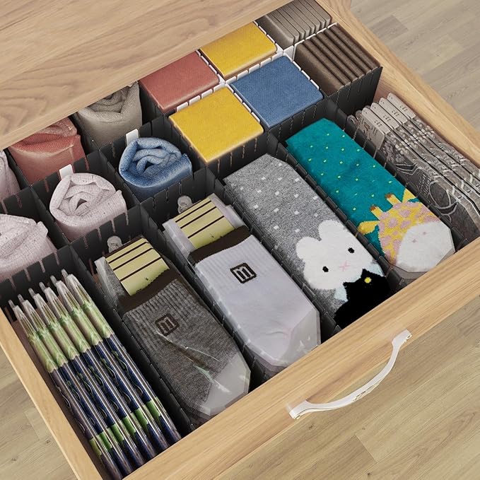 ALBAD Plastic Drawer Dividers Adjustable Drawer Organizer Dividers Separator for Tidying Clutter/Cutlery/Underwear/Socks/Clothes/Dresses/Boxes/Bins in Kitchen Bathroom Bedroom Office (8)