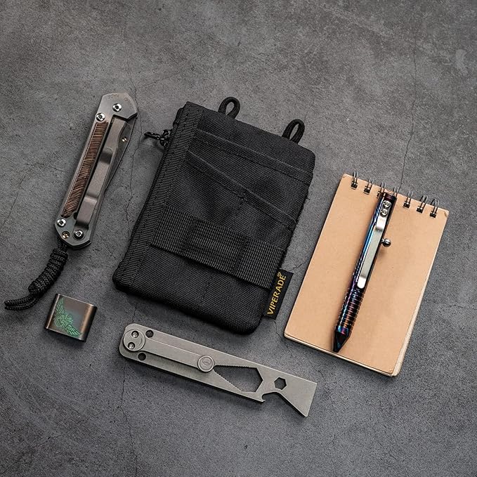 VIPERADE VE18-S Small EDC Pouch, Mini EDC Pocket Organizer for Men, EDC Pocket Organizer, 3 Slots with 2 Zipper Pockets Multitool Pouch