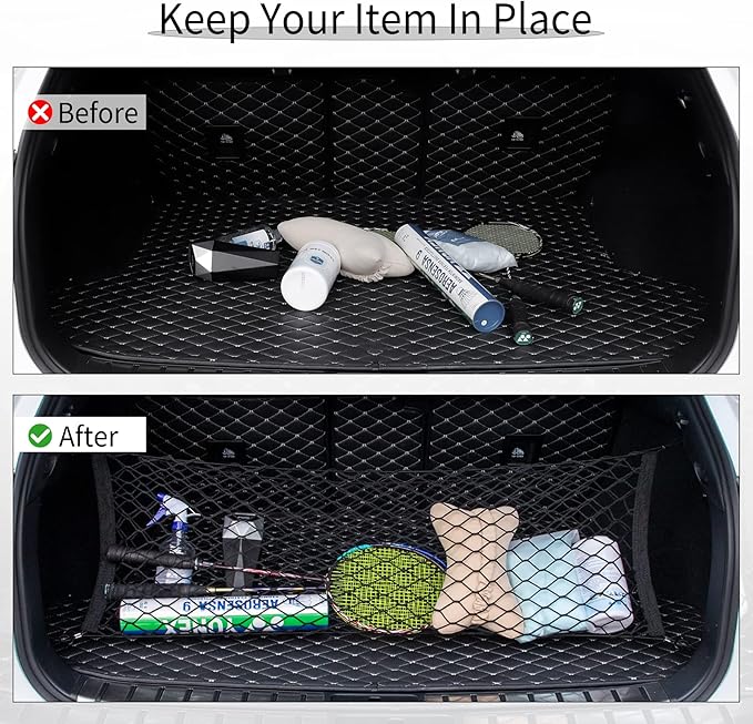 Alpmosn Stretchable Car Cargo Net Adjustable Elastic Storage Net Trunk Interior Accessories with Hook, Universal Fit for Car, Vehicle, SUV (43.3"x15.8")