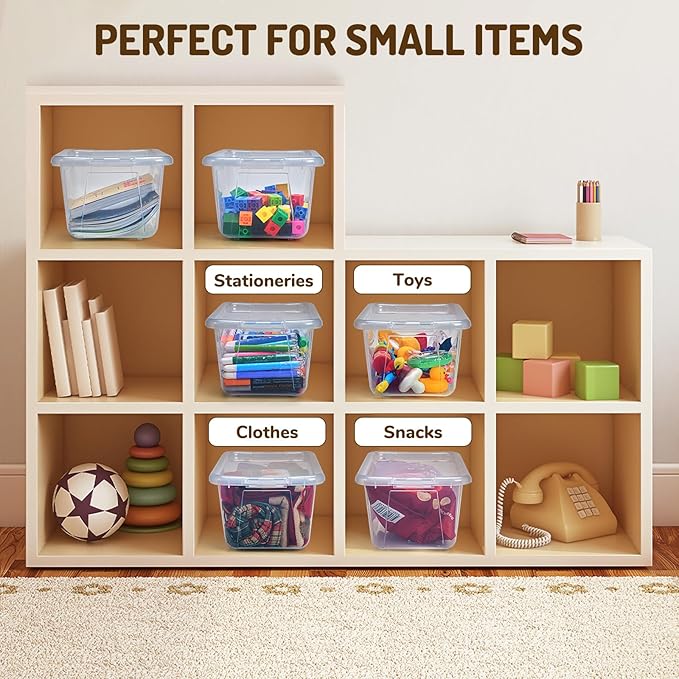 GAMENOTE 6 Quart Storage Bins with Lids,12 Pack Transparent Plastic Latching Box for Classroom & Kids Toy Storage,Clear Stackable Shoe Box Size Containers for STEM Morning Tubs, Crafts&Building Blocks
