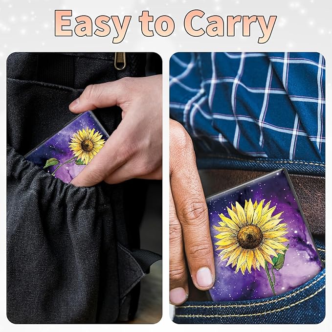 Slim Credit Card Holder, Sunflower Yellow Purple Galaxy RFID Blocking Metal Wallet for Men & Women, Aluminum Minimalist Hard Case Pocket-Sized Business Cards Organizer (Fits Up to 10 Cards)