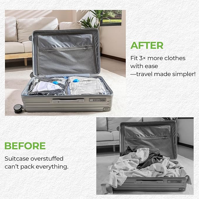Vacuum Storage Bags for Travel: 15 Pack Compression Packing for Clothes with Rechargeable Air Pump Carry-on Size Vacuum Seal Bags Luggage& Suitcase Space Saver Organizer for Clothing