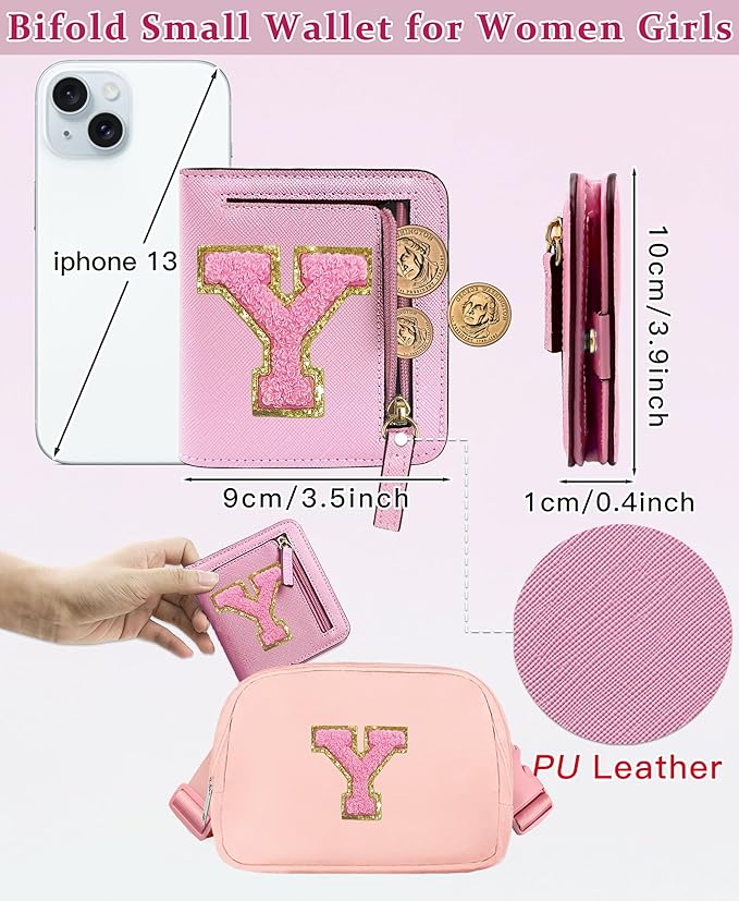 COSHAYSOO Pink Inital RFID Wallets Wristlet for Tween Pre Teen Preteen Girls 6-8 8-10 10-12, Personalized Valentines Birthday Party Favor Gifts Letter Y