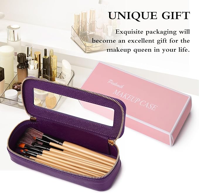 Pinkmik Makeup Brush Case Clear Travel Cosmetic & Toiletry Bag Slim Makeup Bag Purse Organizer Car Essential Bag for Women (D.Purple, SLIM)